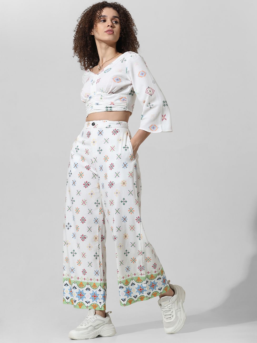 White Printed Co-Ord Set Pants