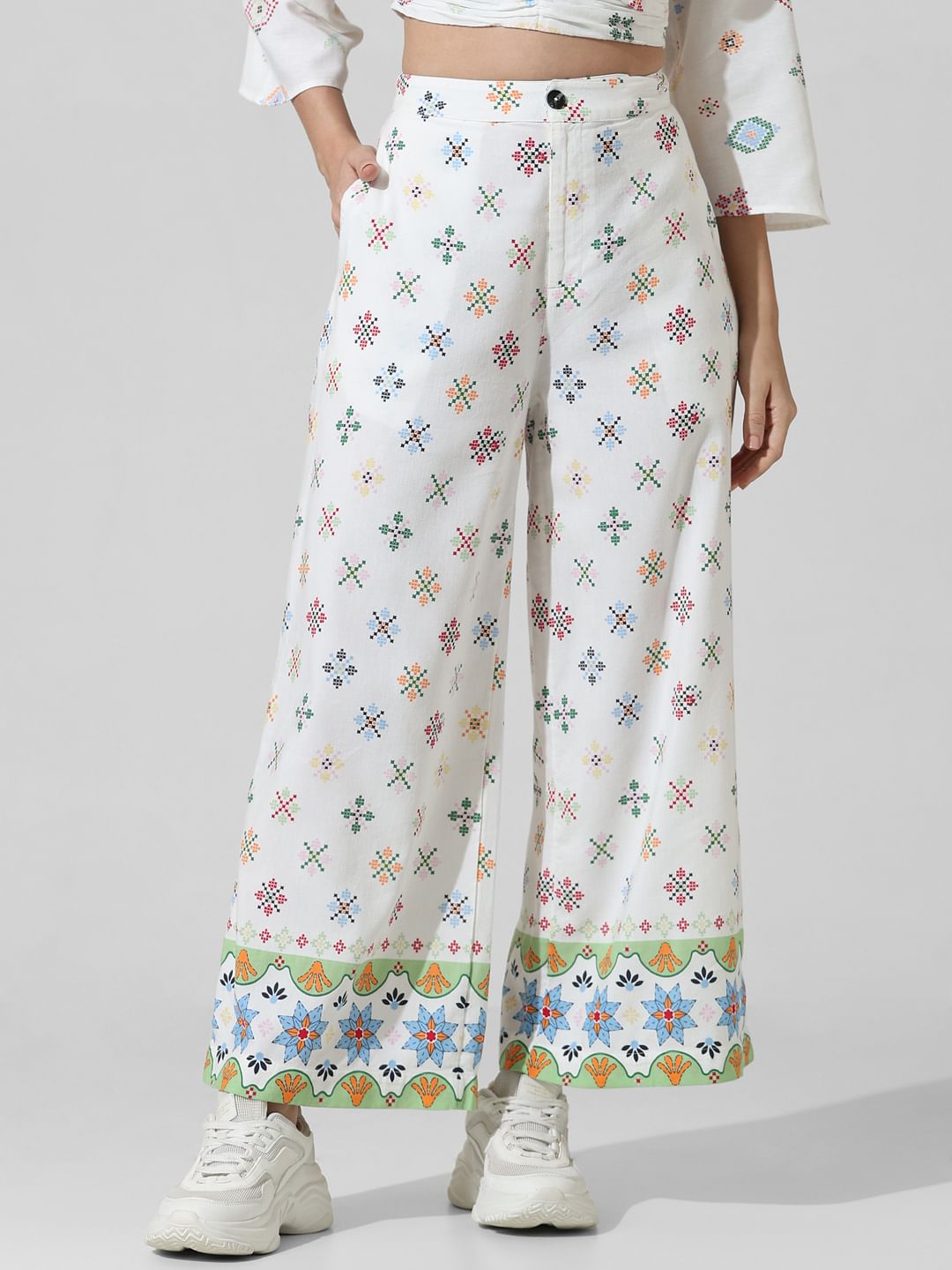 White Printed Co-Ord Set Pants