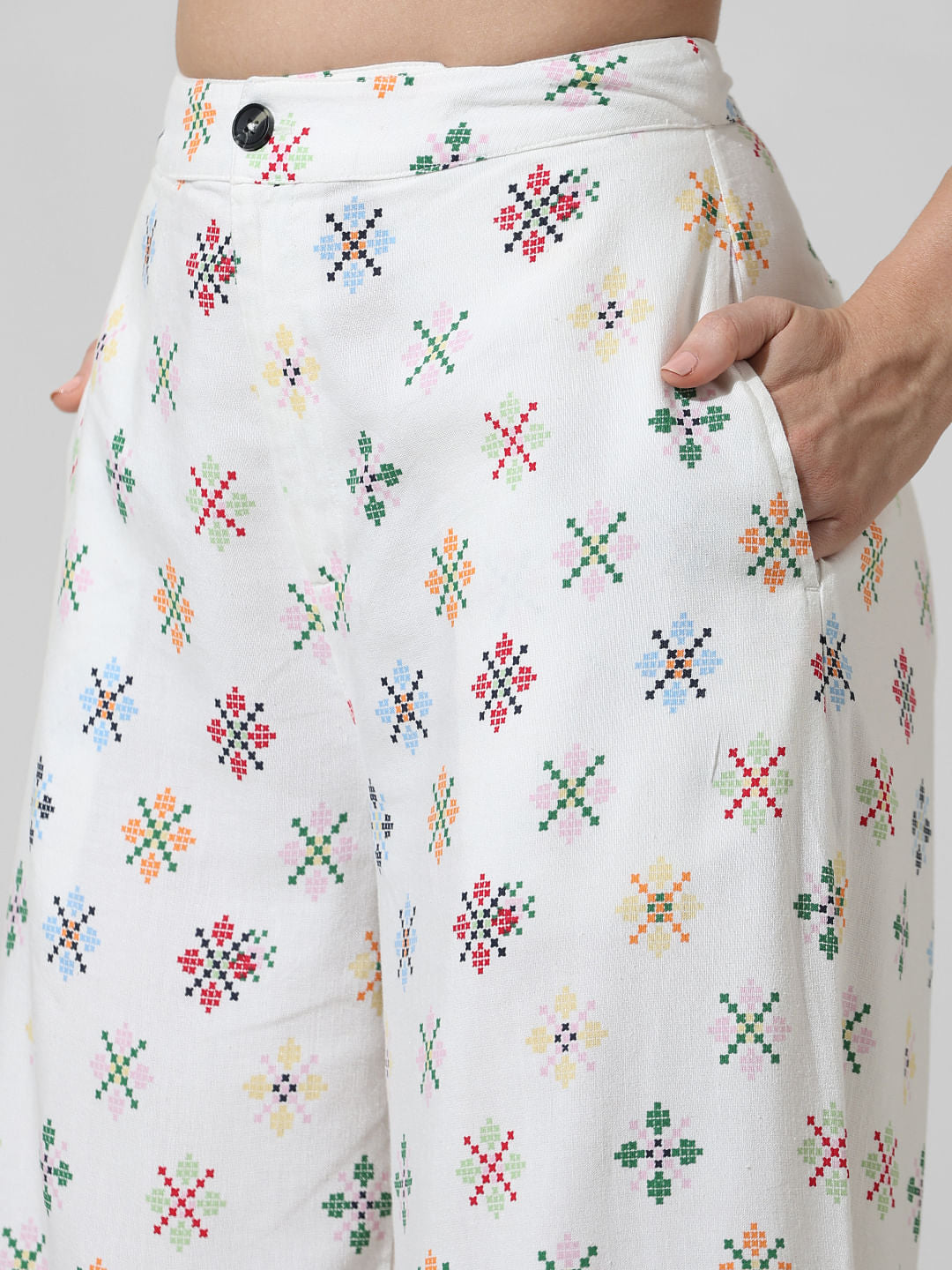 White Printed Co-Ord Set Pants