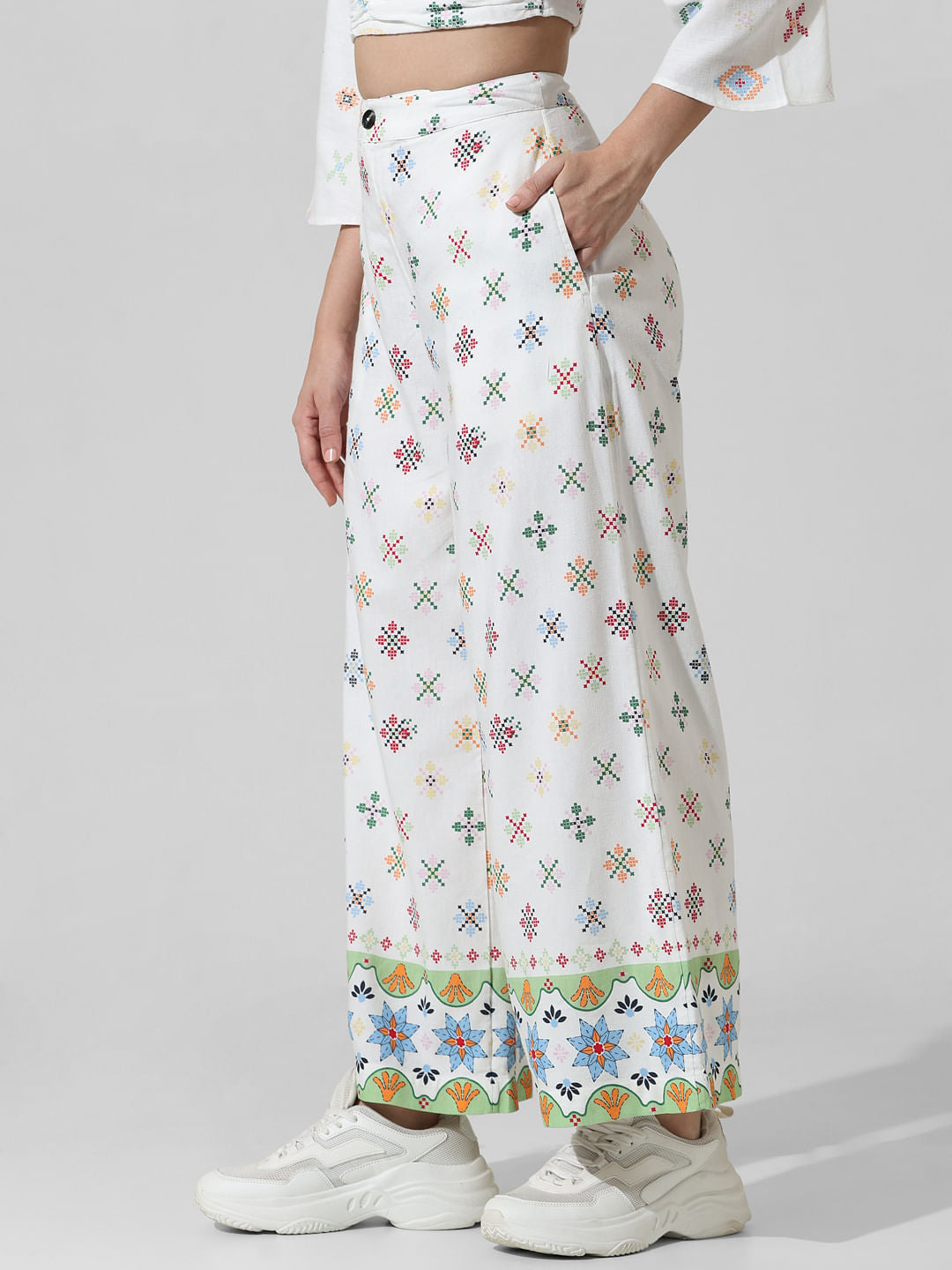White Printed Co-Ord Set Pants