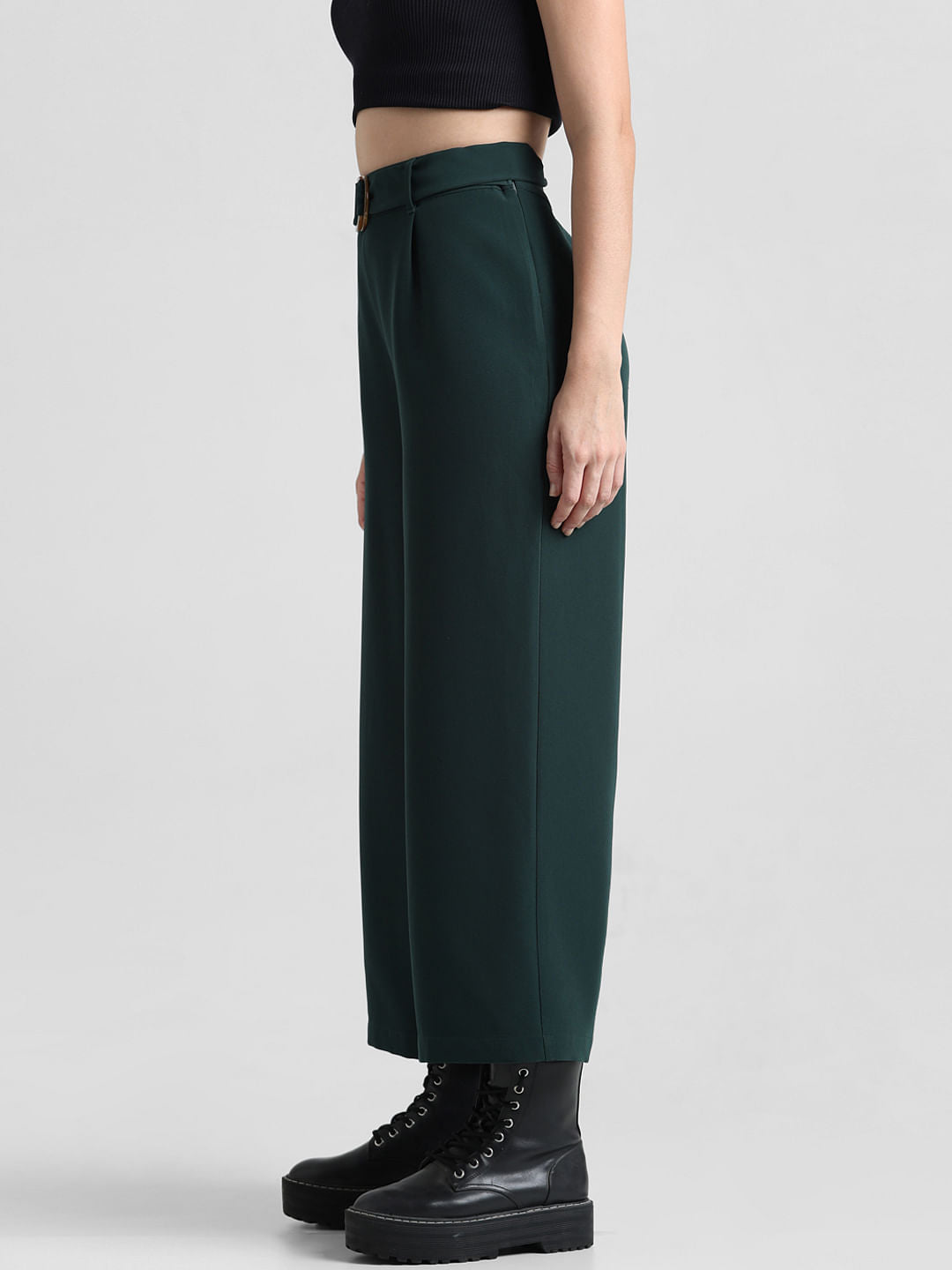 Green Mid Rise Belted Culottes