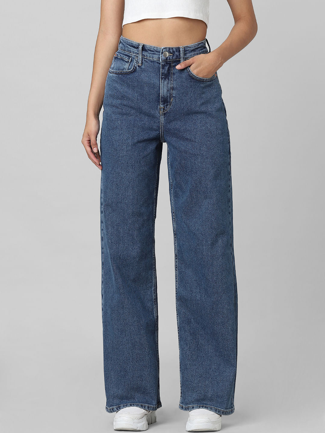 Blue High Rise Wide Leg Jeans