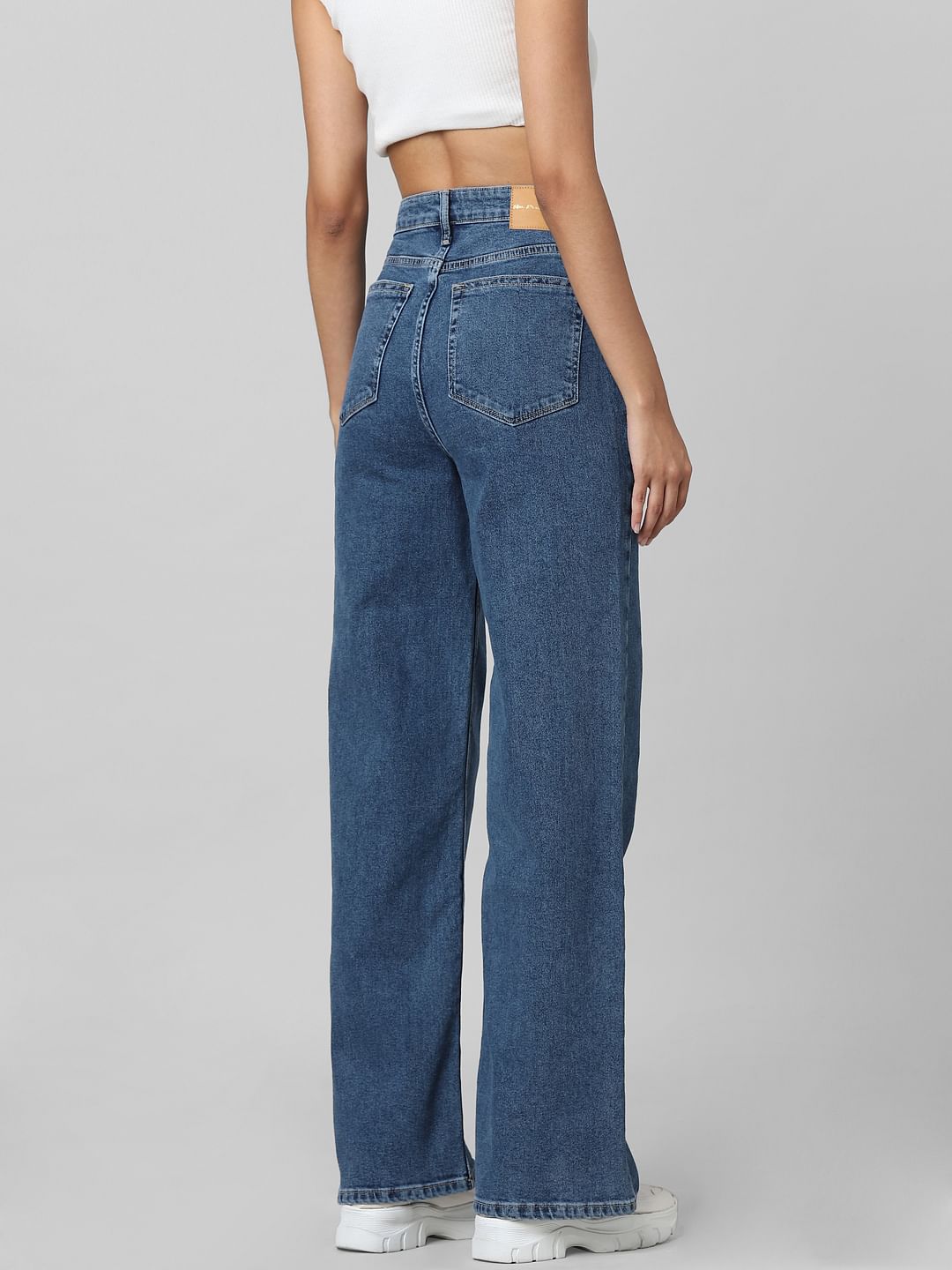 Blue High Rise Wide Leg Jeans