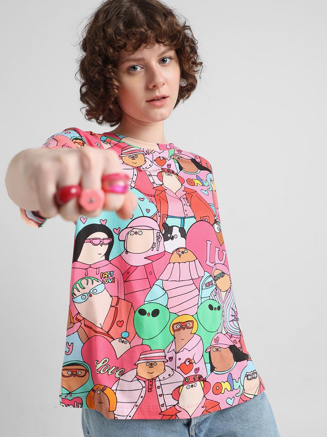 Flabjacks Pink Printed Cotton T-Shirt