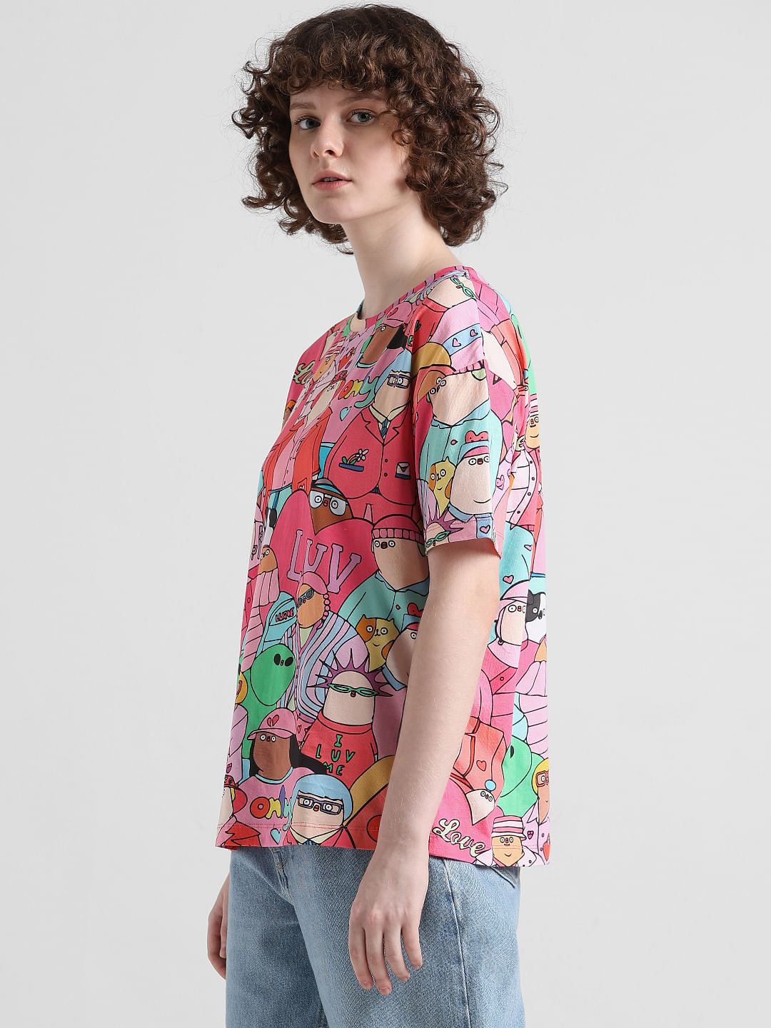 Flabjacks Pink Printed Cotton T-Shirt