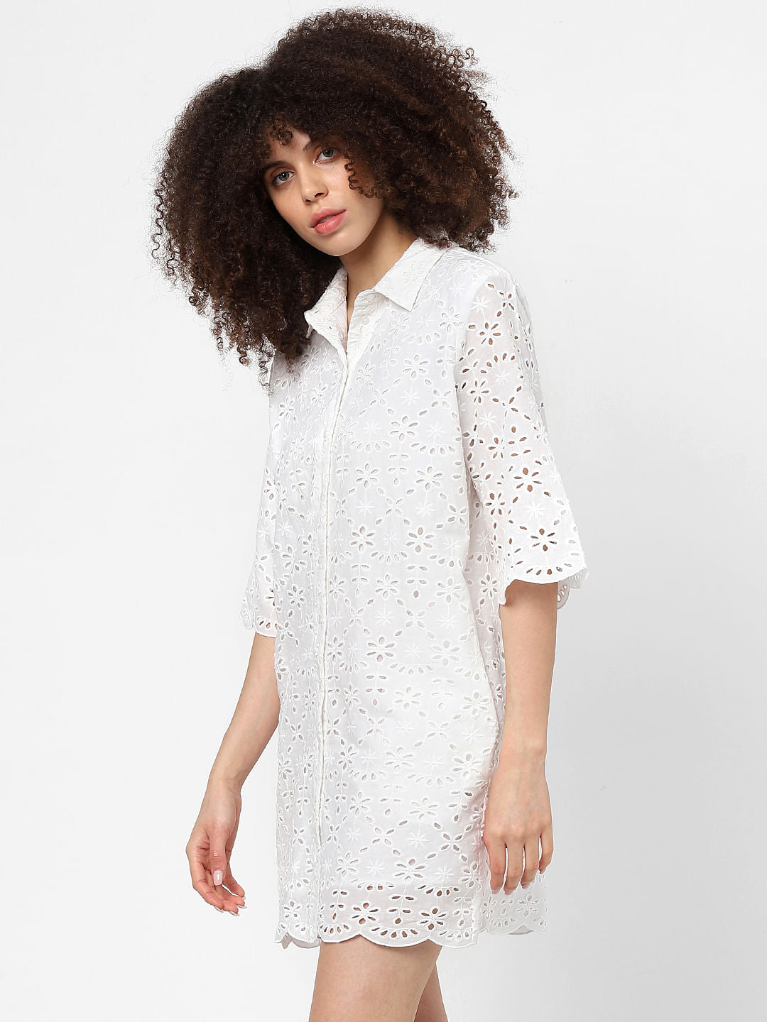 White Schiffli Shirt Dress