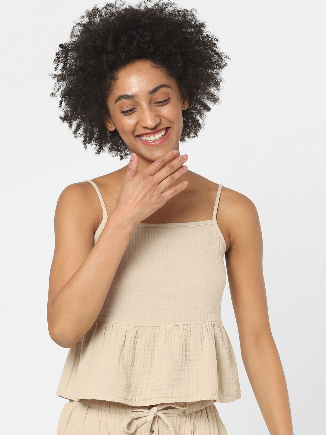 Beige Textured Co-Ord Top