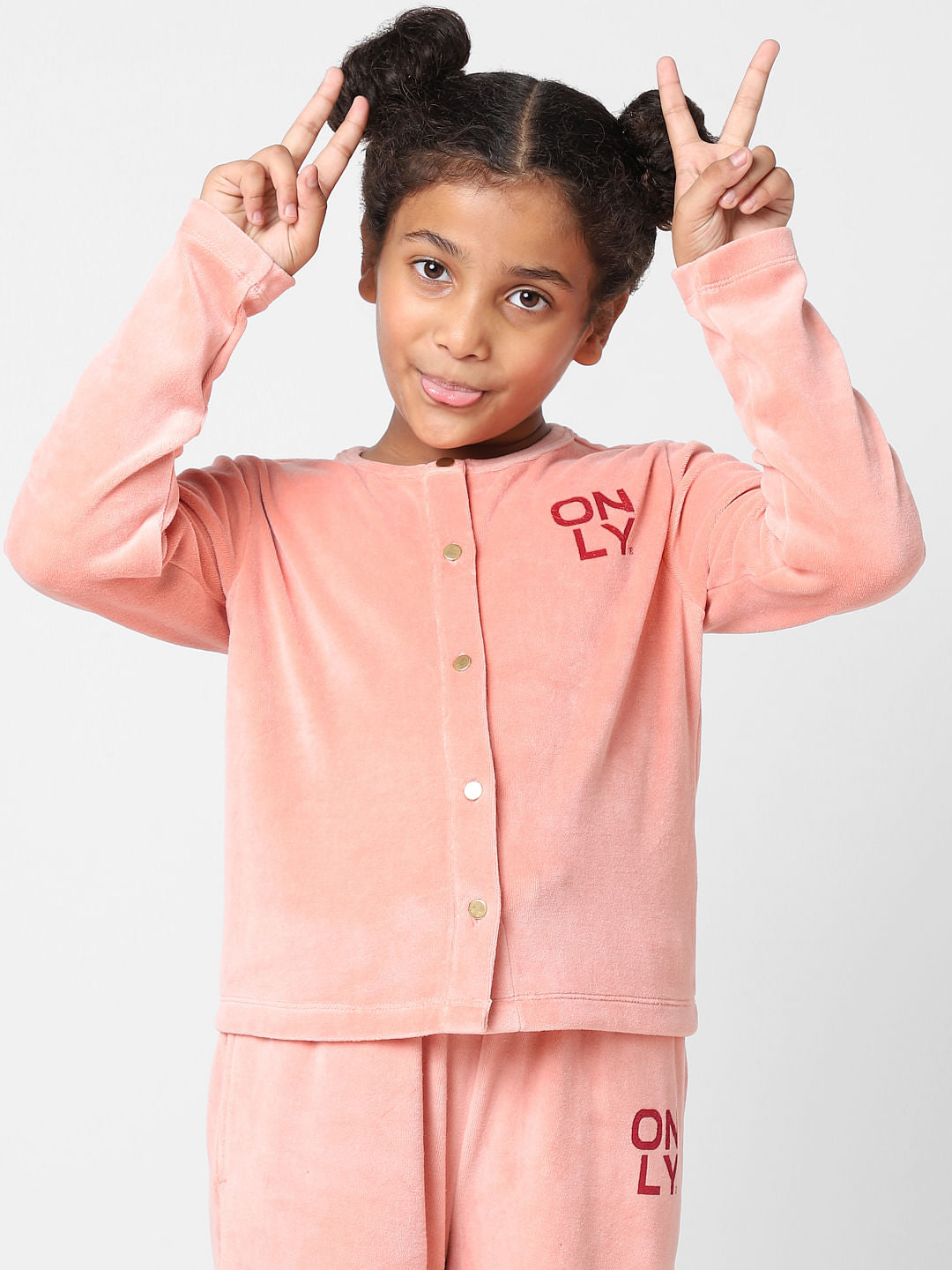 Girls Pink Velvet Co-Ord Cardigan