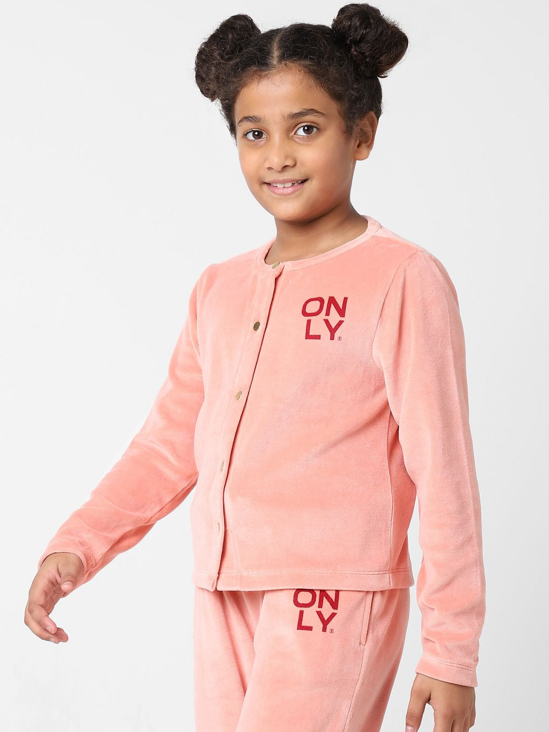 Girls Pink Velvet Co-Ord Cardigan