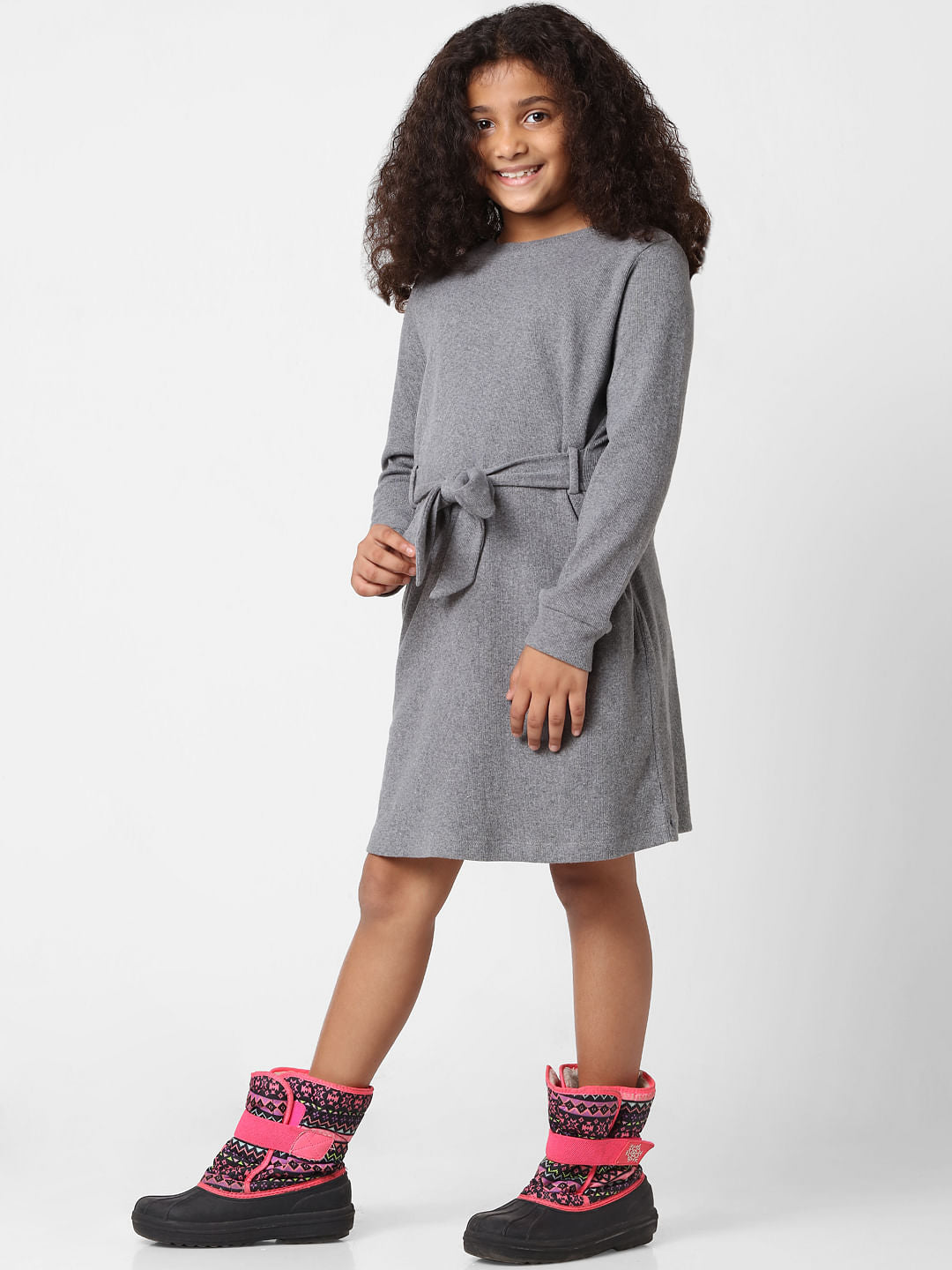 Girls Grey Lurex Shift Dress