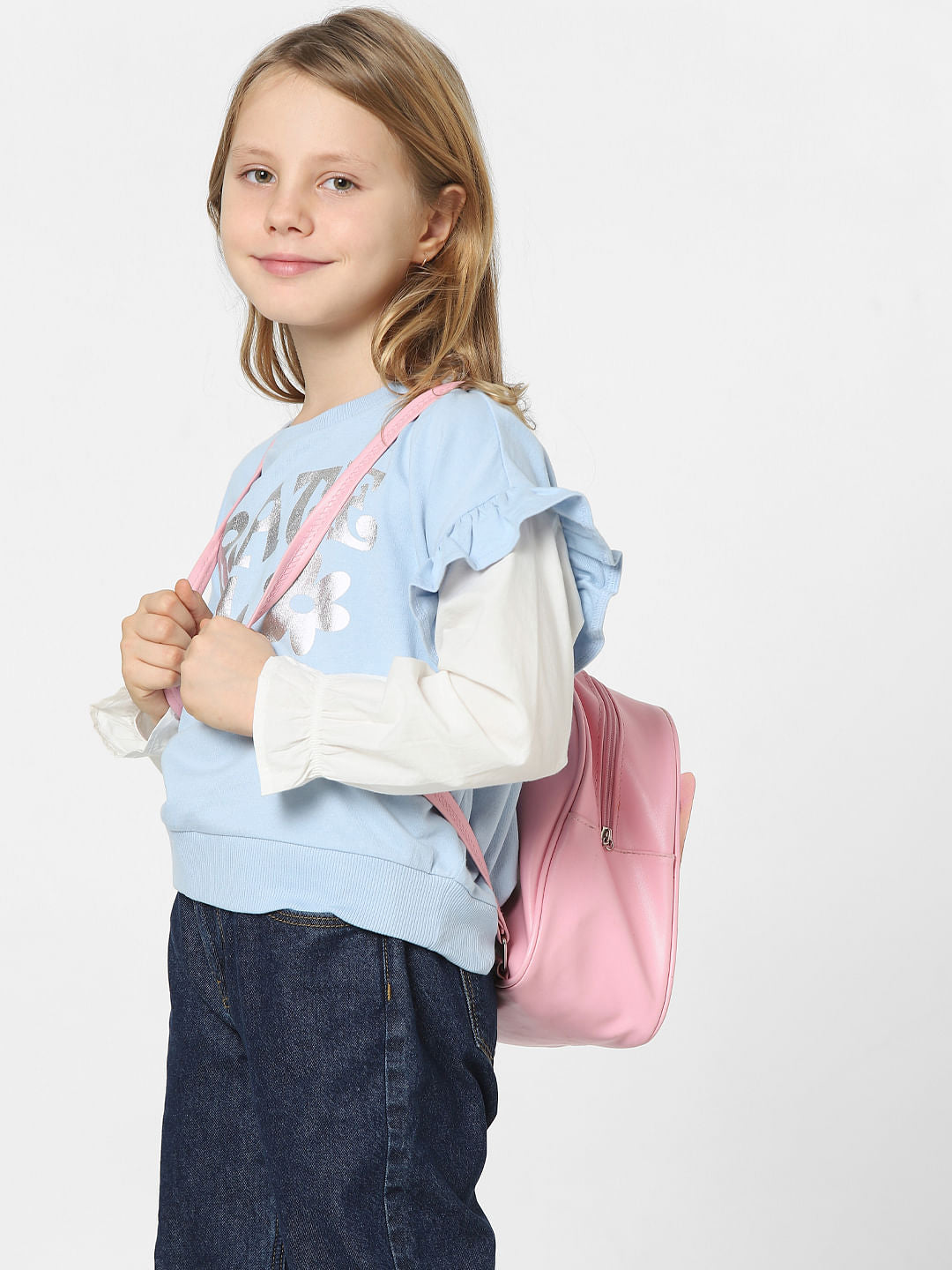 Girls Blue Foil Text Print Sweatshirt