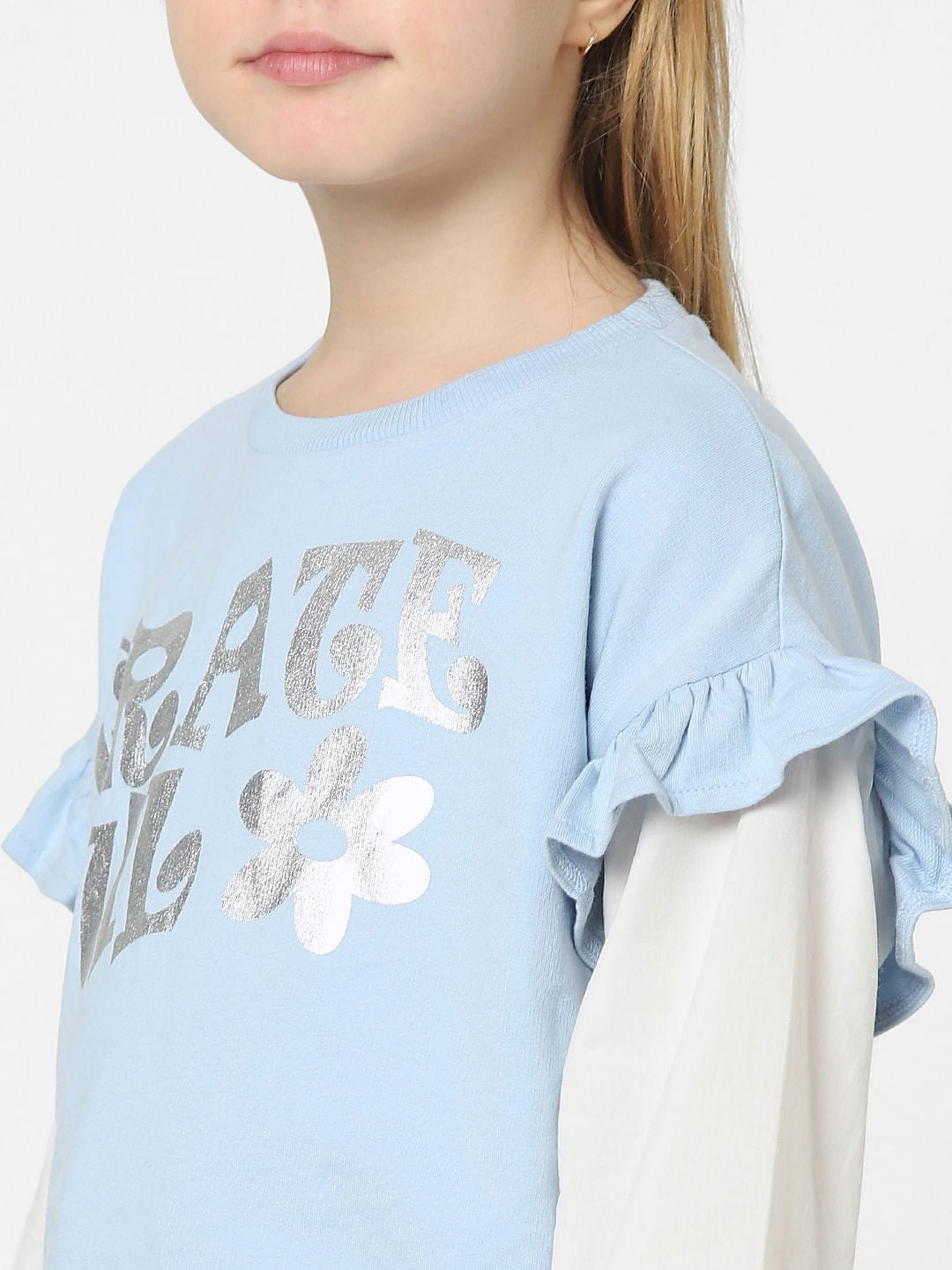 Girls Blue Foil Text Print Sweatshirt