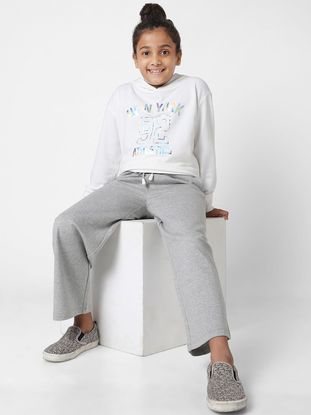 Girls Grey Mid Rise Wide Leg Pants