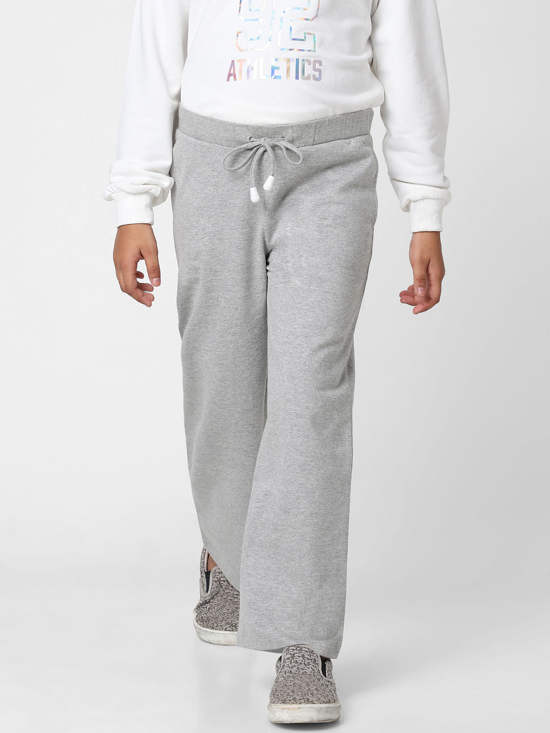 Girls Grey Mid Rise Wide Leg Pants
