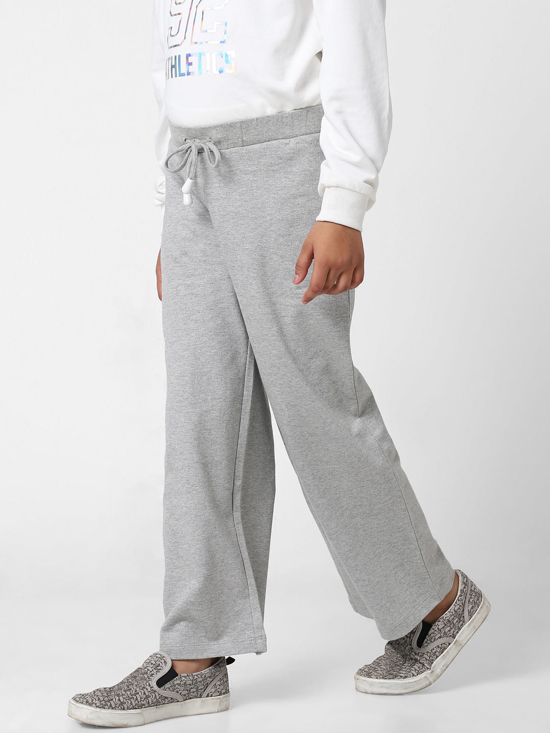 Girls Grey Mid Rise Wide Leg Pants
