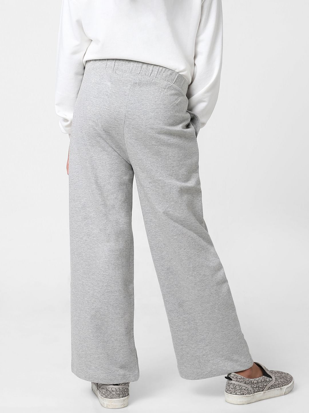 Girls Grey Mid Rise Wide Leg Pants
