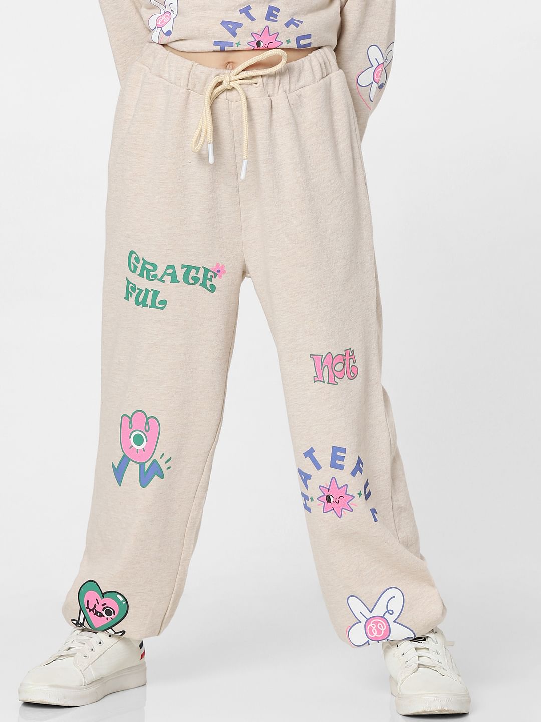 Beige Graphic Co-Ord Sweatpants