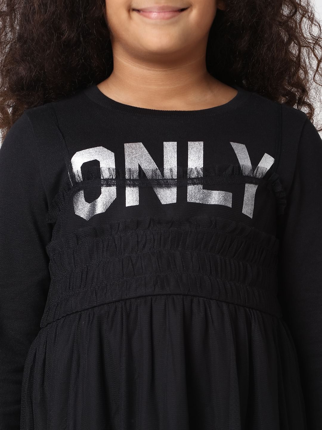 Girls Black Tulle Sweatshirt Dress