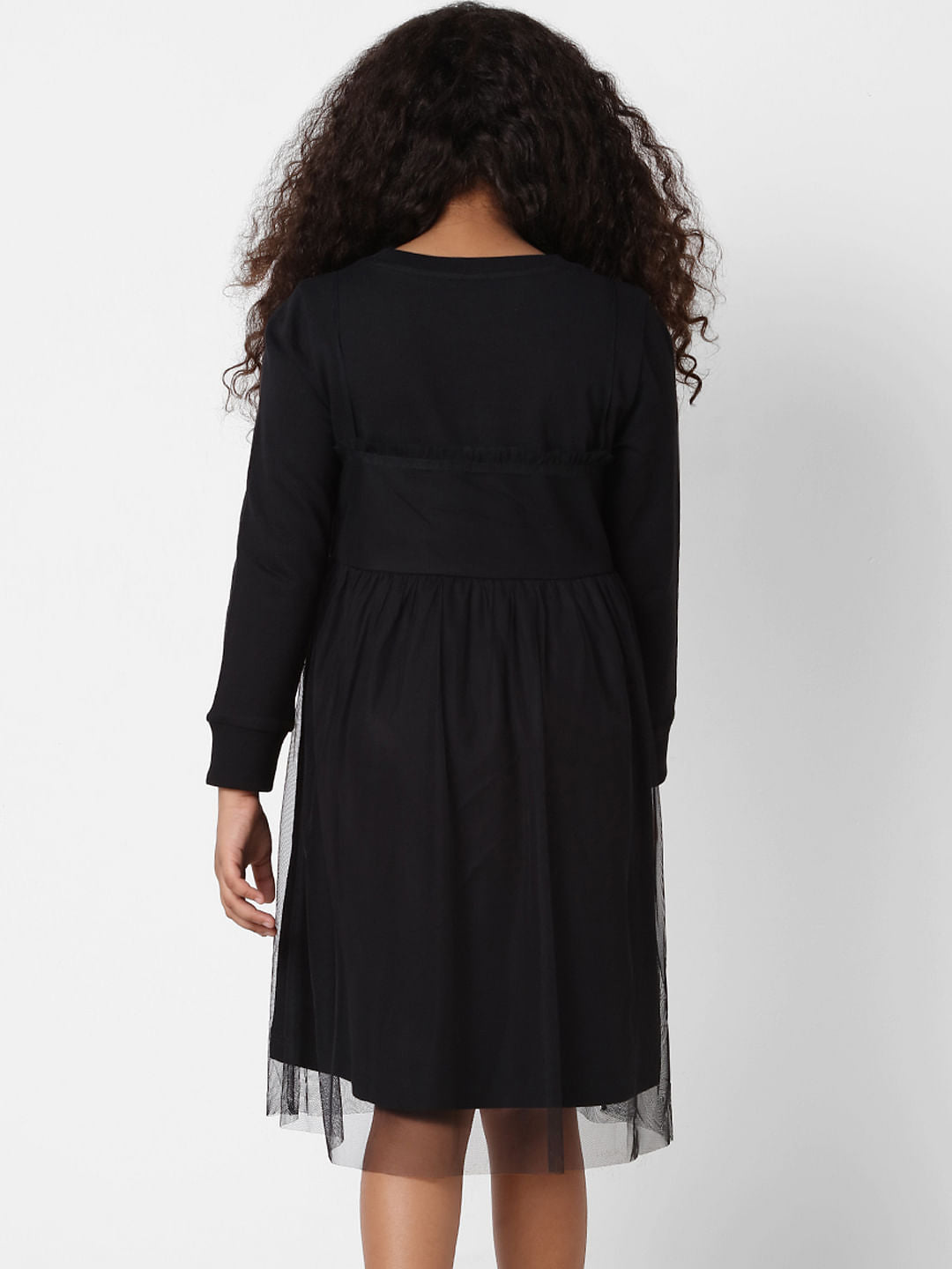 Girls Black Tulle Sweatshirt Dress