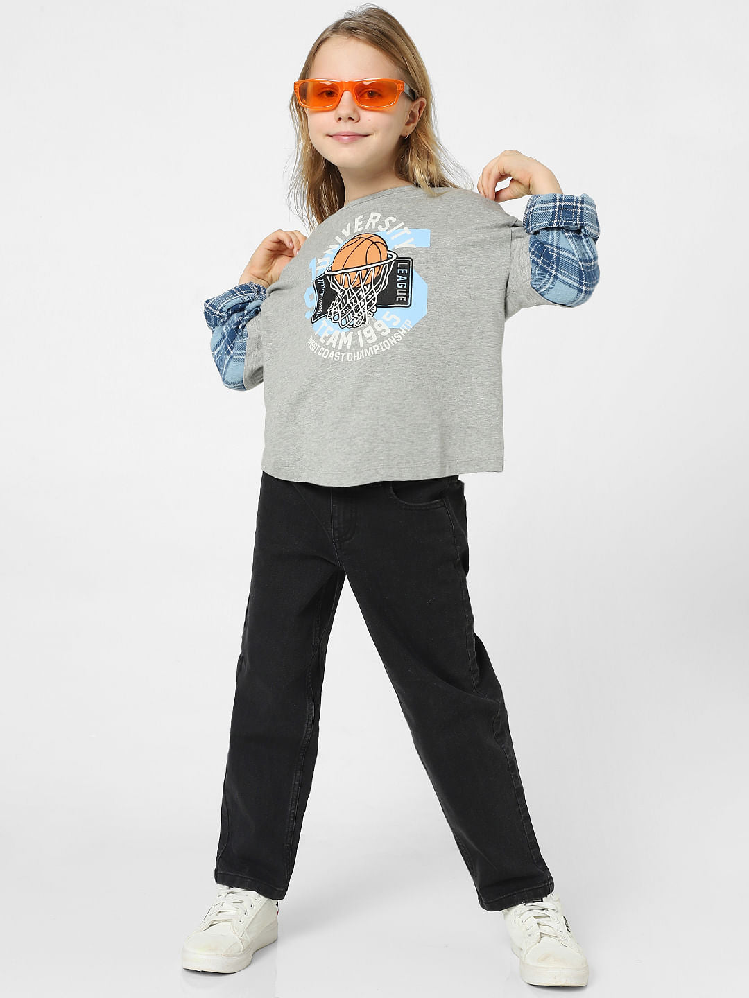 Girls Grey Varsity Print Sweatshirt