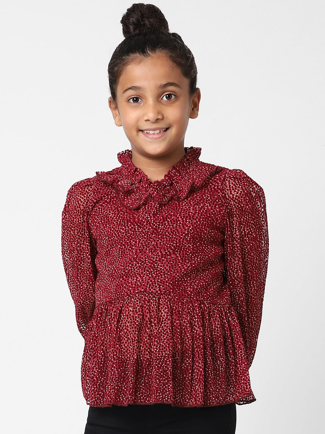 Girls Red Printed Peplum Top