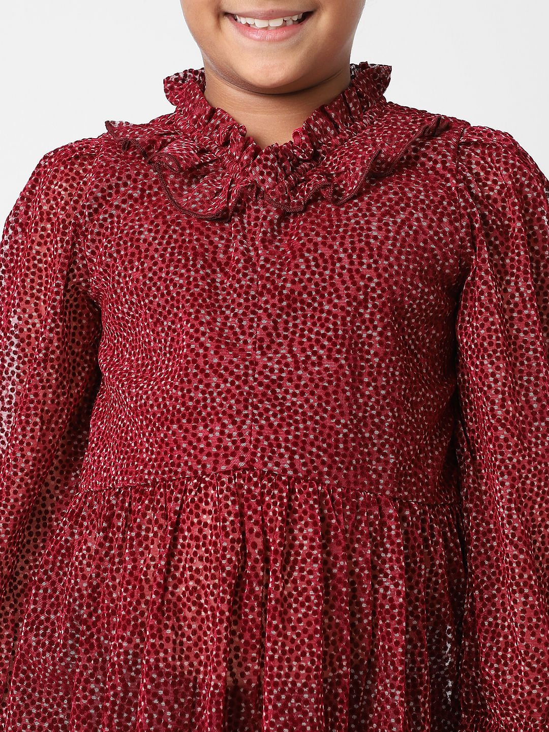 Girls Red Printed Peplum Top