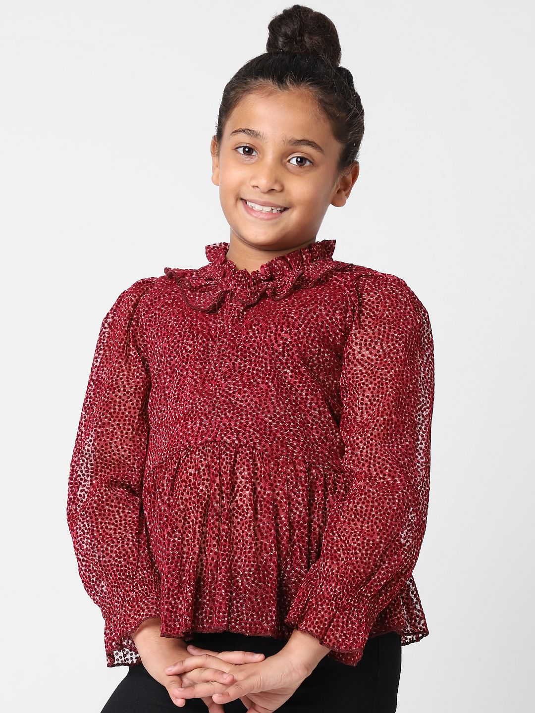 Girls Red Printed Peplum Top