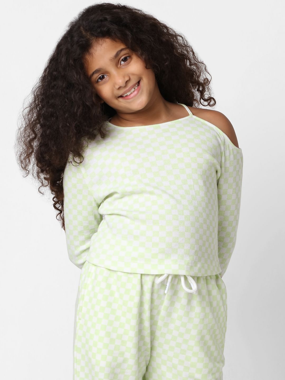 Girls Green Check Print T-Shirt