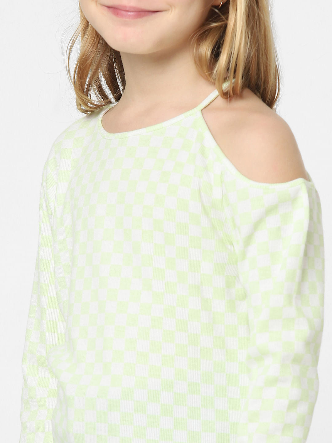 Girls Green Check Print T-Shirt