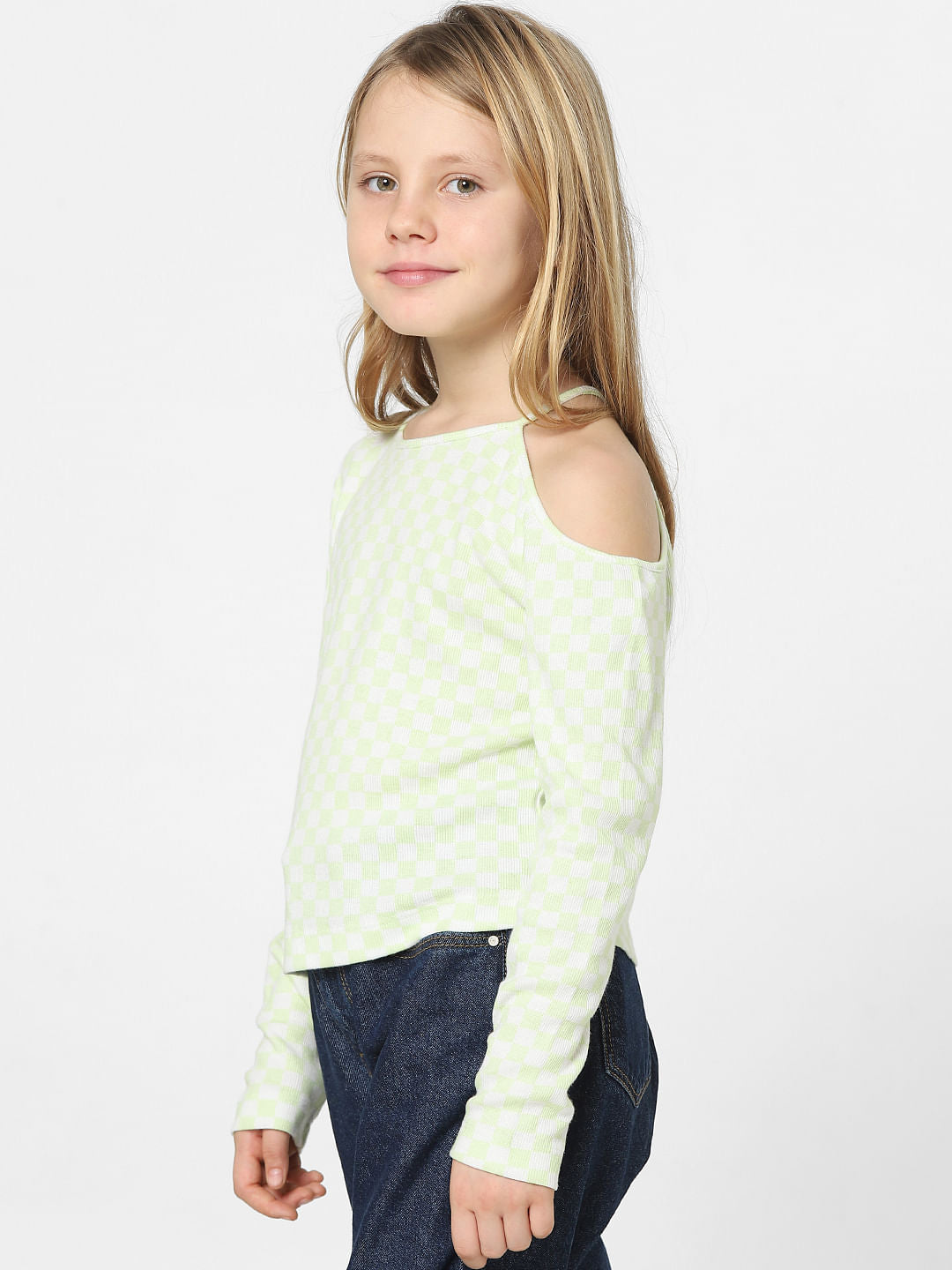Girls Green Check Print T-Shirt