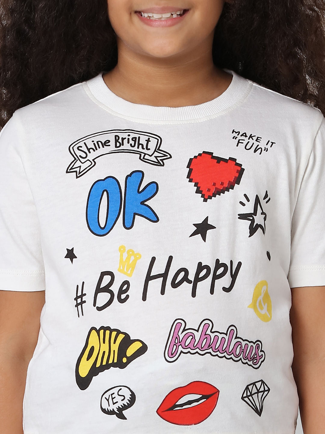 Girls White Graphic Print T-Shirt