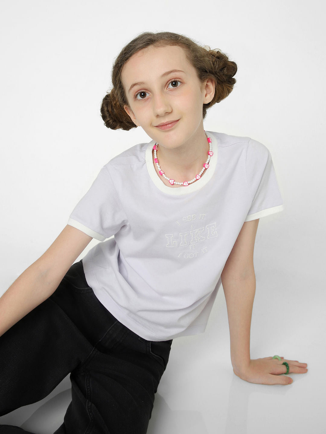 Girls Light Purple Graphic Print T-Shirt