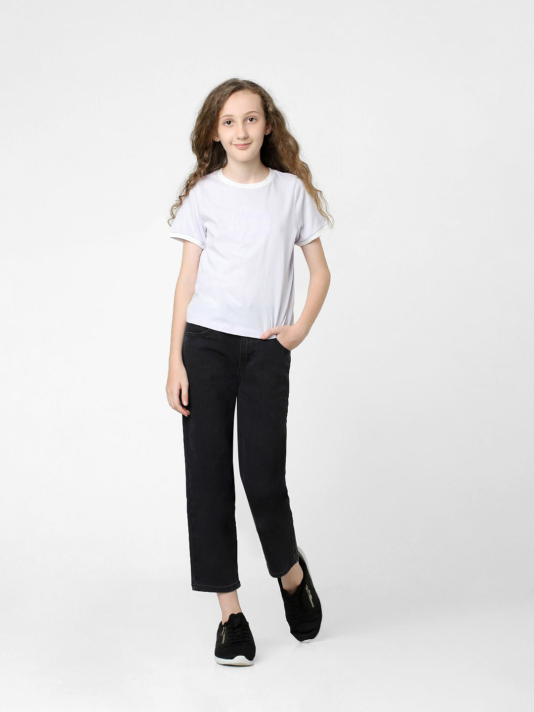 Girls Light Purple Graphic Print T-Shirt