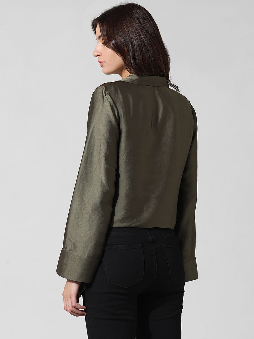 Dark Green Satin Wrap Top