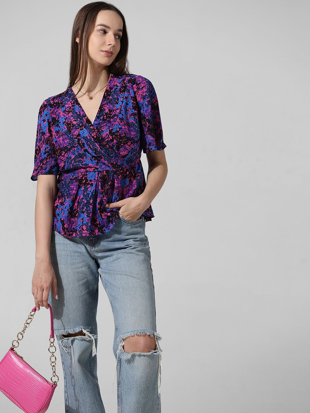 Purple Floral Wrap Top