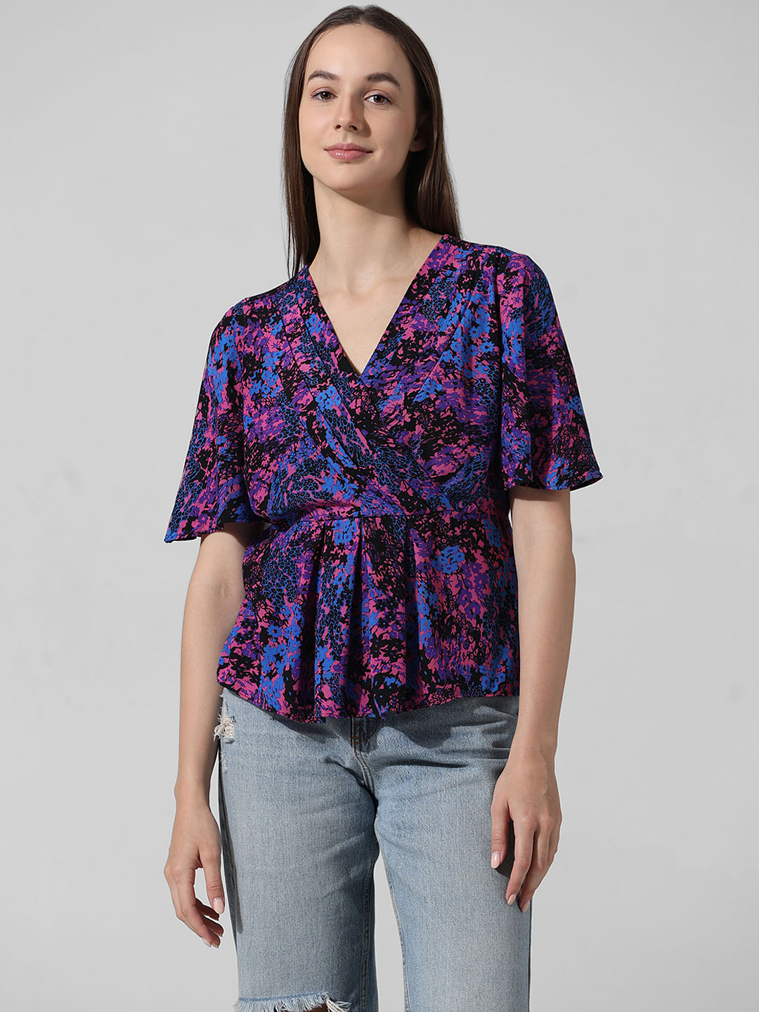 Purple Floral Wrap Top