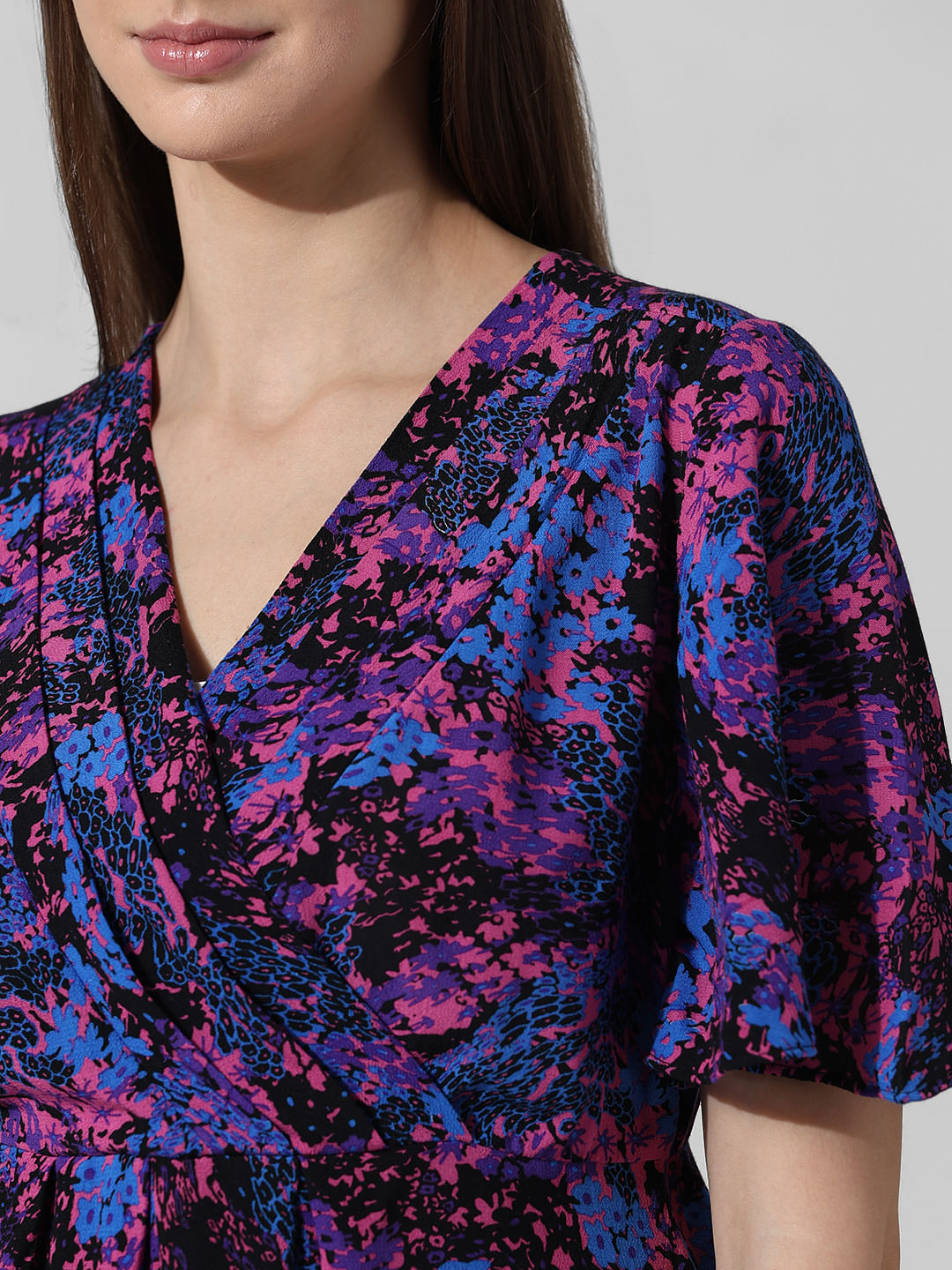 Purple Floral Wrap Top