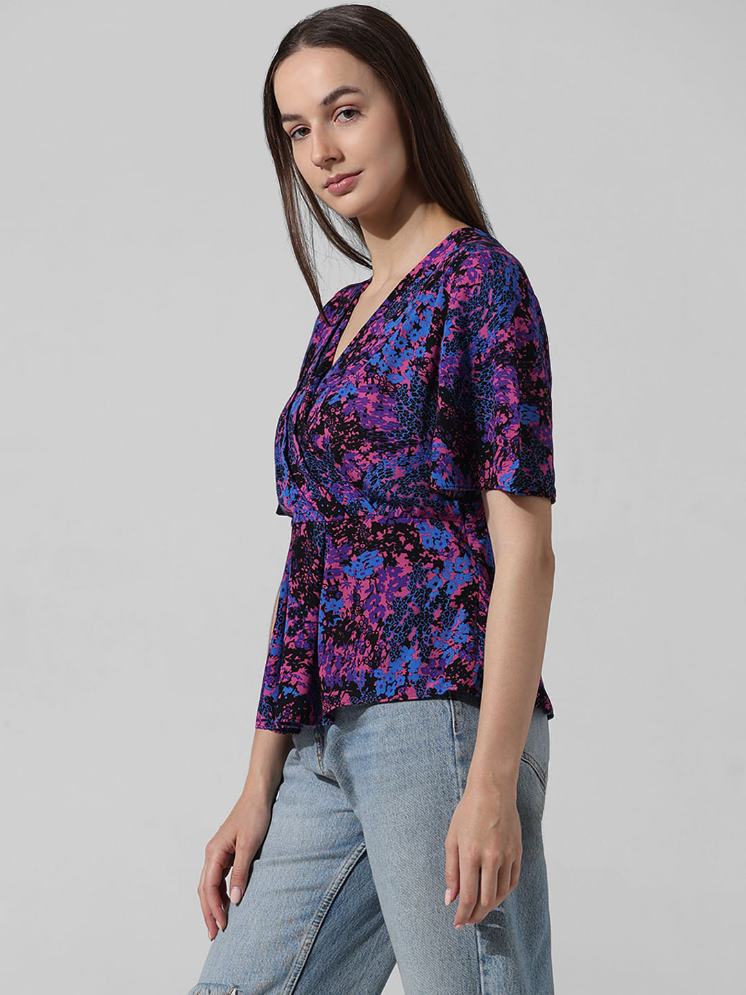 Purple Floral Wrap Top