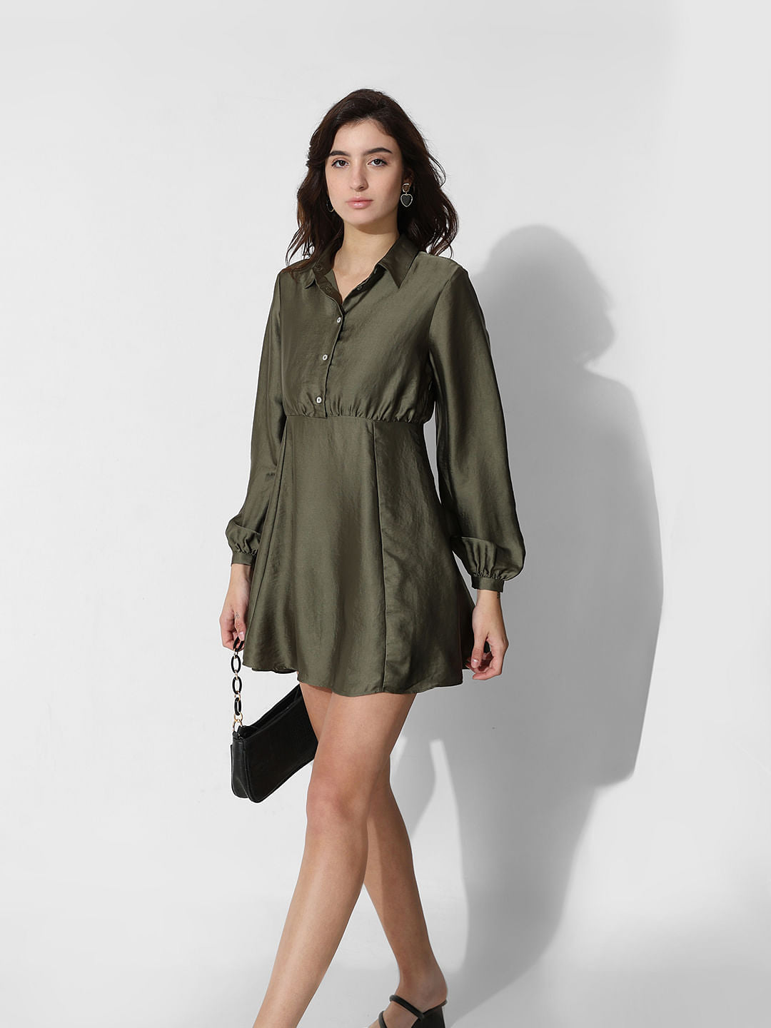 Dark Green Satin Shirt Dress Dark Green Satin Shirt Dress