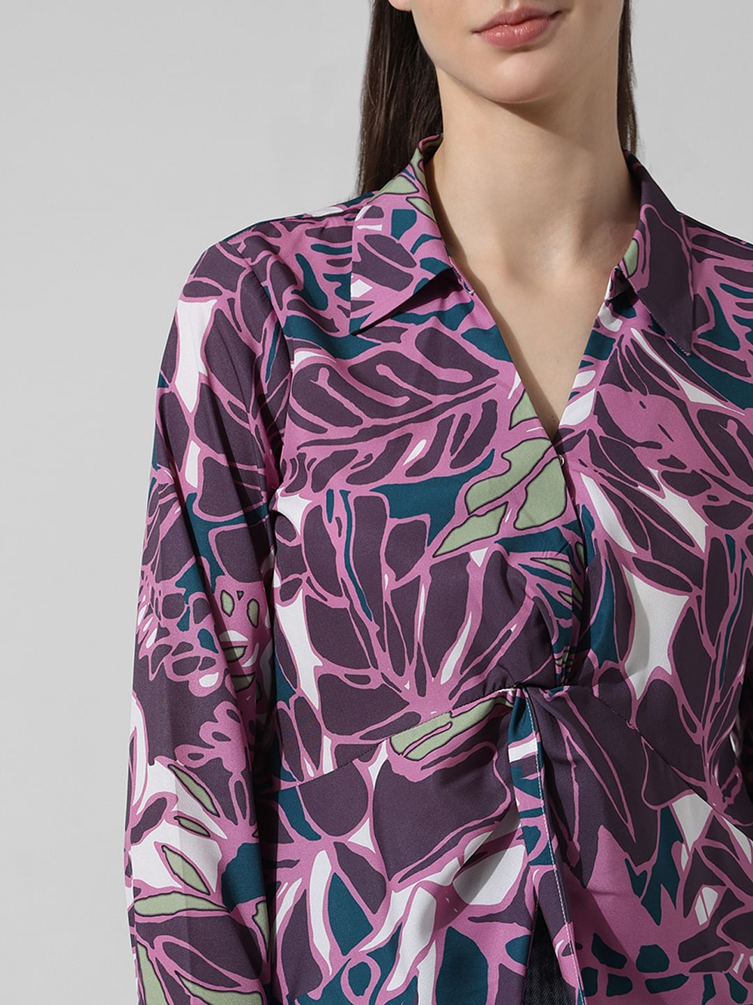 Purple Knot Detail Printed Shirt