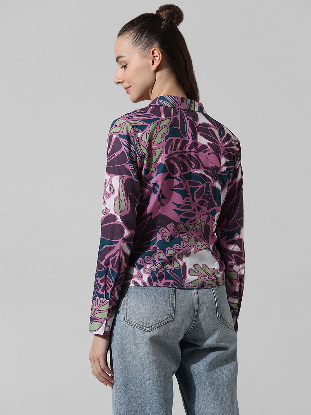 Purple Knot Detail Printed Shirt