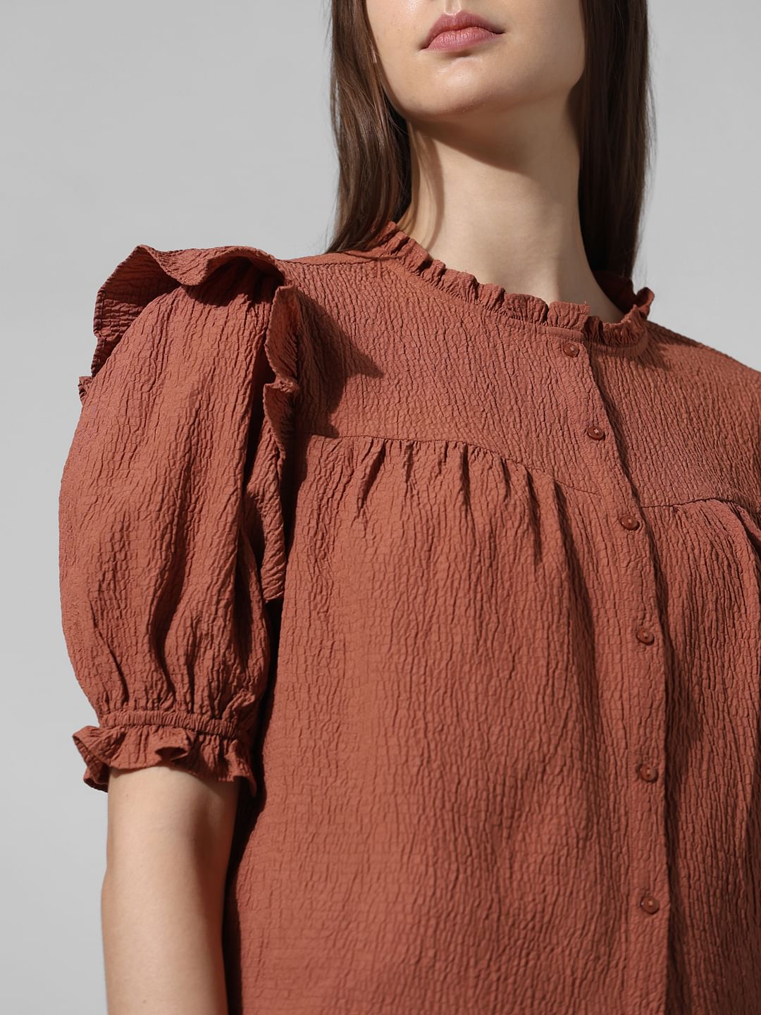 Brown Frill Trimmed Top