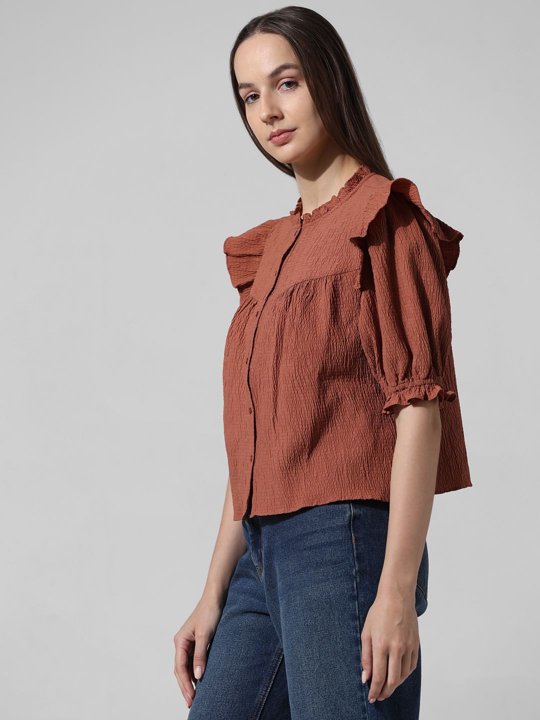 Brown Frill Trimmed Top