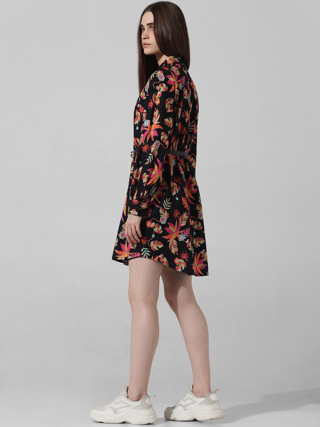 Black Printed Textured Shirt Dress