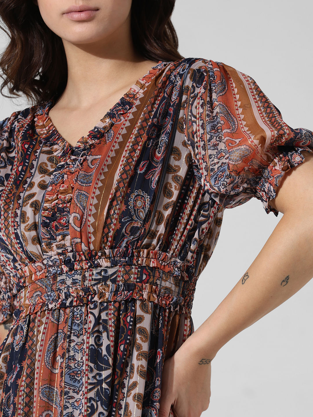 Brown Printed Midi Dress