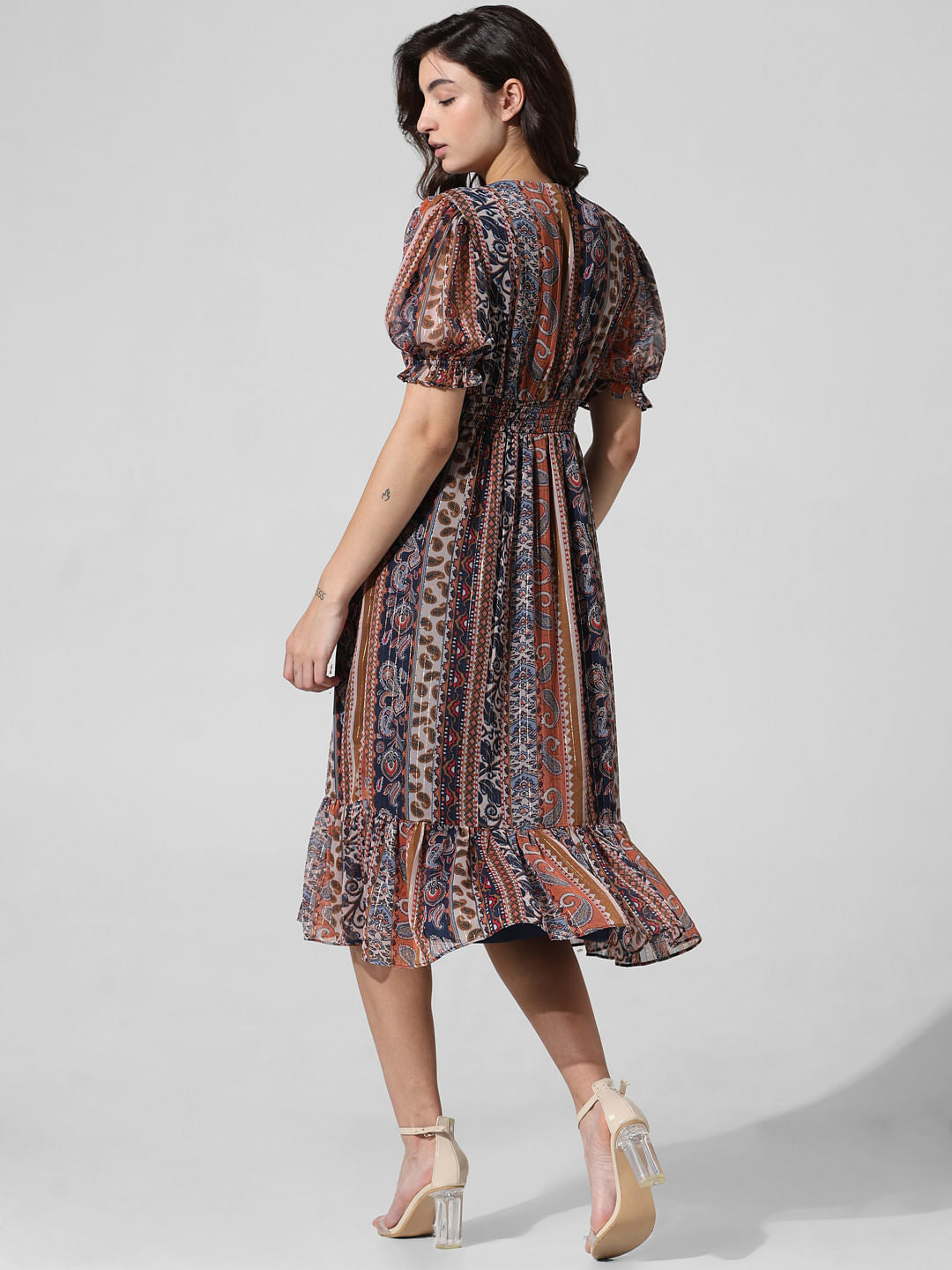 Brown Printed Midi Dress