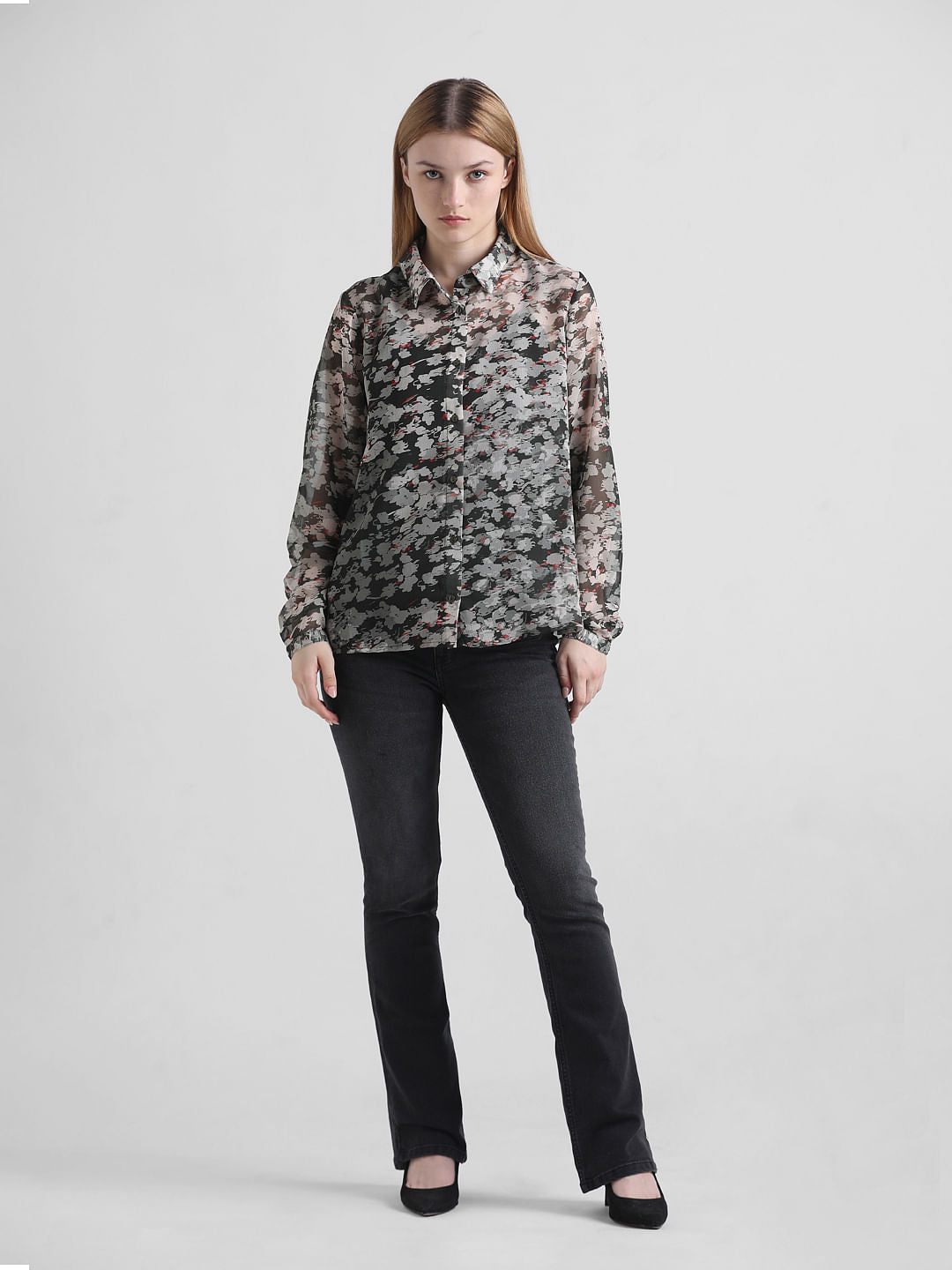 Black Chiffon Printed Shirt