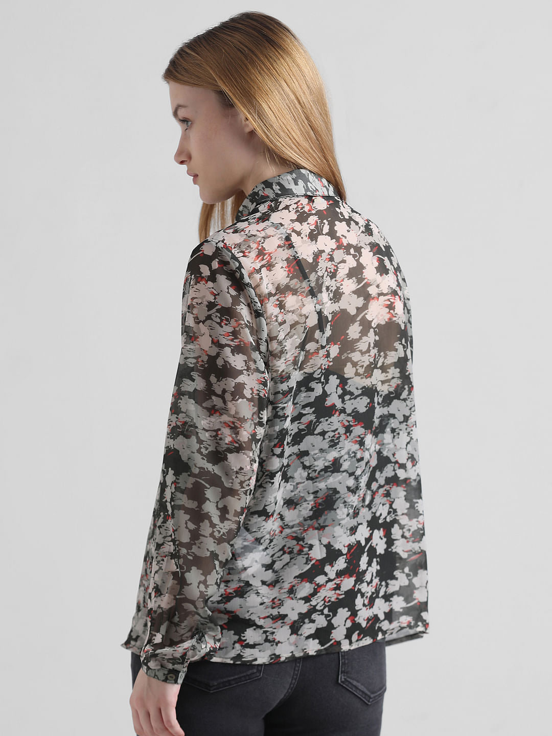 Black Chiffon Printed Shirt