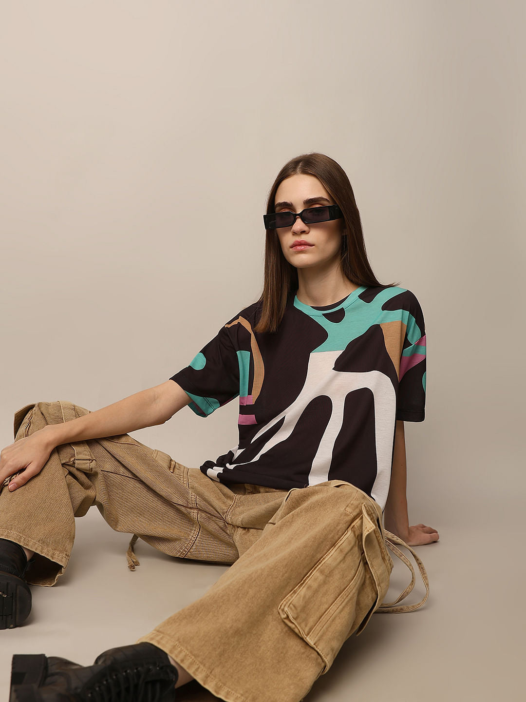 Black Printed Oversized T-Shirt