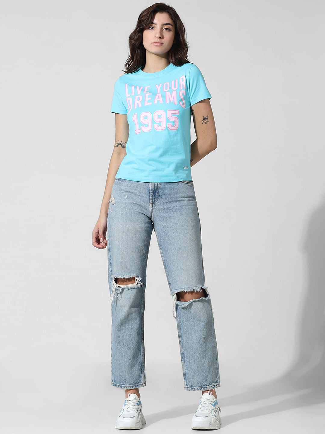 Blue Text Print T-Shirt